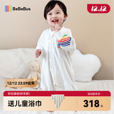 bebebus婴儿睡袋春秋冬儿童恒温分腿连体睡衣宝宝四季通用防踢被夹棉S码