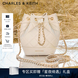 CHARLES&KEITH绗缝菱格链条水桶包双肩包包女包女友生日圣诞礼物CK2-10701506 Beige米色 M