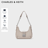 CHARLES&KEITH拼接链条月亮包腋下包单肩包包女包生日礼物CK2-40271053 Oat燕麦色 S