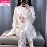 莫代尔女士睡衣女2026春夏季新款家居服水光绸高品质国风款长袖冰丝套装 繁花-一枝梅长袖长裤 L 100-115斤
