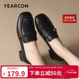 意尔康女鞋中粗跟方头乐福鞋复古英伦风通勤单鞋女 13380W黑色 38