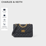 CHARLES&KEITH菱格链条单肩包斜挎包婚包包女包生日礼物CK2-70701062-1 Black黑色 S
