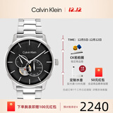 Calvin KleinCK手表简约刻度圆形透底男表设计师款男士自动机械腕表 黑盘钢带41.2mm