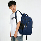 Edison初中生书包护脊减负防泼水大容量双肩包中学生背包L796-3深蓝色