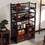 九夫人博古架实木中式多宝阁摆件展示架茶柜茶具茶叶收纳架子客厅置物架 茶叶架五层50花梨木色