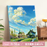 好久不见数字油画diy手绘涂鸦丙烯油彩画夏天绿色风景画画填色手工装饰画