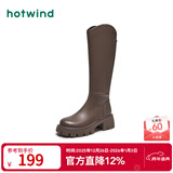 热风（Hotwind）女靴小v口显瘦长靴冬季新款通勤百搭复古增高靴子时尚休闲西部靴 02棕色（四季单里3802） 37 (235mm)