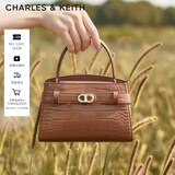 CHARLES&KEITH鳄鱼纹凯莉包手提斜挎婚包包女包生日礼物圣诞礼物CK2-50270880-1 Chocolate Croco巧克力鳄鱼纹色（新色） S