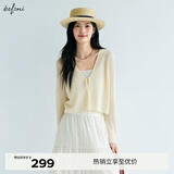 伊芙丽（eifini）蒋欣代言亚麻透气舒适系带薄款防嗮罩衫针织开衫2025新小衫 浅黄 S 80-110斤