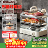 大宇（DAEWOO）【玻璃通透0塑料】多功能电蒸锅炖蒸煮一体 食品级玻璃 家用多层大容量蒸汽锅 不锈钢盘 预约 S22
