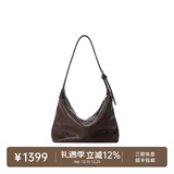裘真圣诞礼物【明星推荐】经典hobo包植鞣牛皮腋下通勤休闲饺子女包 咖啡色-小号 小包/大包