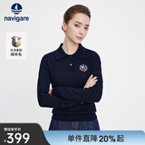 Navigare意大利小帆船羊毛衫女士秋冬款翻领毛衣内搭绞花毛衣刺绣打底衫女 海军蓝 M 48
