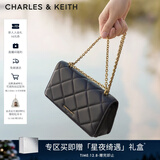 CHARLES&KEITH质感菱格链条小方钱包女包包女包生日礼物圣诞礼物CK6-10680924 Black黑色 XS