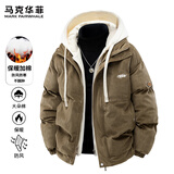 马克华菲外套男冬季加厚棉衣复古假两件袄子男士面包服羽绒棉服 咖啡 XL