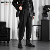 声猴配马丁靴裤子男高街ins宽松大码哈伦潮流运动阔腿九分韩版工装日 黑色 XL(120-145斤)