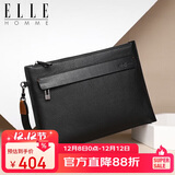 ELLE HOMME商务男士手包柔软头层牛皮信封包 大容量多隔层手拿包EB084800101黑色  生日礼物送男友