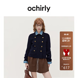 欧时力OCHIRLY  进口100%美丽诺羊毛双面呢毛呢短外套女士高级感 藏青 XS