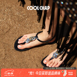 COOLCHAP25新款凉鞋女软底海边欧式旅游沙滩凉鞋夹趾平跟时装罗马度假鞋 秘境黑（新版） 正码正拍 35