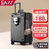 EAZZ【5轮承重+轻便加大容量】行李箱女拉杆箱男旅行箱学生密码皮箱子 新增USB充电口+杯架+挂钩黑色 20英寸 ｜四轮常规55分登机箱