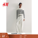 H&M女装毛针织衫冬季慵懒风休闲打底衫短款开衫薄款外套0579541 白色/黑色条纹 S 160/88