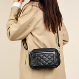 金狐狸头层牛皮女士包包女包大容量菱格单肩包斜挎包手机包妇女神节礼物