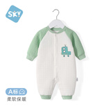 舒贝怡婴儿衣服新生儿连体衣保暖男女童可爱爬服宝宝哈衣新秋款 绿59CM