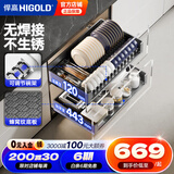 悍高（HIGOLD） 厨房橱柜拉篮碗架抽屉式碗篮加厚304不锈钢底板调味篮双层碗碟篮 500柜体2层-L3.0黑钛蜂窝纹底板