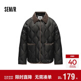 森马（Semir）羽绒服女中长款轻薄拼接灯芯绒翻领2024冬季三防外套109724113004