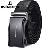 BOSSSUNWEN博斯绅威皮带男士真皮腰带头层牛皮带身自动扣裤带轻奢侈品牌礼物 黑色 110cm