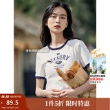 茵曼（INMAN）潮趣印花女装圆领短袖T恤修身显瘦套头短款2025夏季新款上衣 月牙白 -18525987 S
