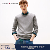 Tommy Hilfiger【柔软纯棉】秋冬男装纯棉潮流多色商务休闲通勤内搭打底针织毛衣 【纯色绣标毛衣】极简灰P7D M （推荐：135-150斤）