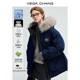 VEGA CHANG【安心绒3.0版】三防羽绒服女冬貉子毛工装派克服外套 深藏蓝(安心绒含毛领) S