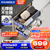 悍高（HIGOLD） 厨房橱柜拉篮碗架抽屉式碗篮加厚304不锈钢底板调味篮双层碗碟篮 700柜体2层-L3.0系列蜂窝纹套装