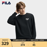 斐乐（FILA）官方男子加绒保暖卫衣秋冬季时尚休闲简约圆领套头衫长袖上衣男装 正黑色-BK XL
