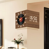 集简季中古风客厅转角时钟万年历2025新款电子钟双面挂钟拐角唱片钟表