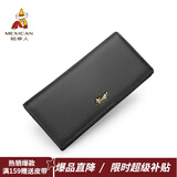 稻草人（MEXICAN）女士钱包头层牛皮多功能零钱包多卡位拉链手拿钱包生日礼物送妈妈 长款-黑色