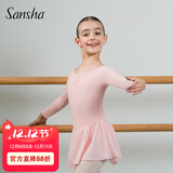 三沙（Sansha）儿童长袖裙连体服雪纺V领蕾丝芭蕾舞服练功表演服51AF0002浅粉M