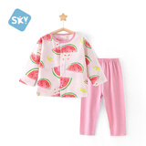 舒贝怡婴儿衣服内衣套装儿童睡衣宝宝薄空调家居服纯棉对开秋衣西瓜  80