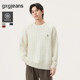 gxgjeans男装 多色基础刺绣绞花保暖圆领毛衣针织衫男25年冬新品 米白 S (165)