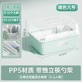 茶花 碗架碗柜碗筷收纳盒筷子收纳盒厨房多层带盖碗筷沥水架 大号绿色带盖带筷子笼和勺子槽】