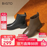 百思图24冬商场同款通勤休闲靴粗跟女短靴G2176DD4 棕色 37