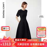 朗姿【Basic衣橱】小香风法式赫本风波点小黑裙女收腰高智连衣裙 黑色 M