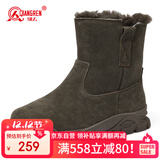 强人防寒棉靴羊皮毛一体户外雪地靴厚实保暖冬季男靴 JDW2LC 绿色 42