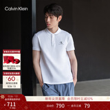 Calvin KleinJeans夏季男士商务休闲通勤ck翻领字母印花透气短袖T恤POLO衫 YAF-白色 S （建议110-130斤）