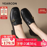 意尔康女鞋中粗跟方头乐福鞋复古英伦风通勤单鞋女 13380W黑色 36