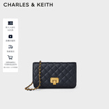 CHARLES&KEITH菱格链条单肩斜挎包小方包包女包女士生日礼物CK2-70160082 Navy藏青色 S