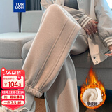 唐狮（TonLion）2024女束脚显瘦休闲侧拼卫裤WP 加绒款/驼色 M 