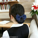 阿表妹 职业头花发网网兜发夹盘发网蝴蝶结发套发卡护士医院物业银行 C2牛仔蓝色细网