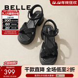 百丽（Belle）满钻条带繁星休闲凉鞋女商场款厚底凉鞋A9S2DBL4 黑色 37 (235mm)