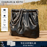 CHARLES&KEITH子母链条大容量流浪包托特包单肩斜挎包女包生日礼物CK2-40671449 【L号】Noir黑银 L
